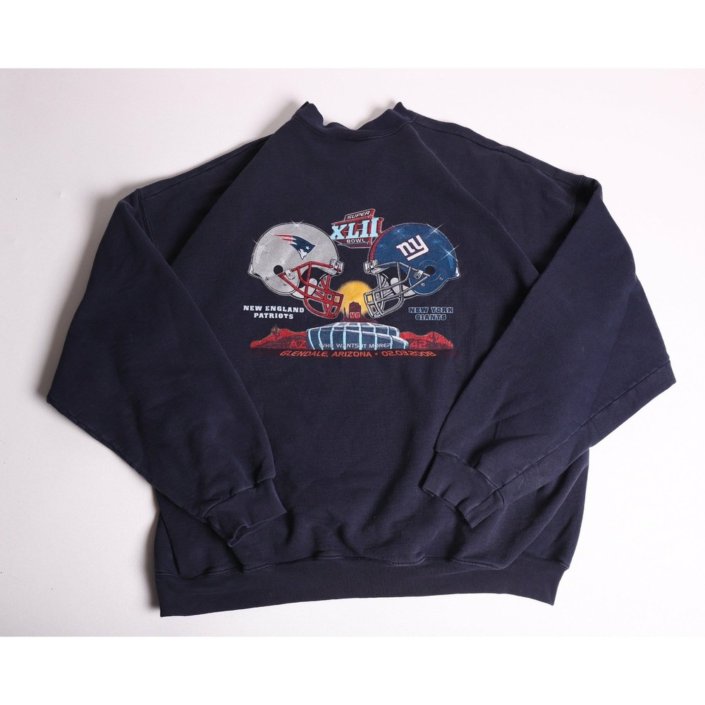 Vintage Super Bowl XLII Patriots vs Giants Sweatshirt Navy Blue 2XL NFL 2008